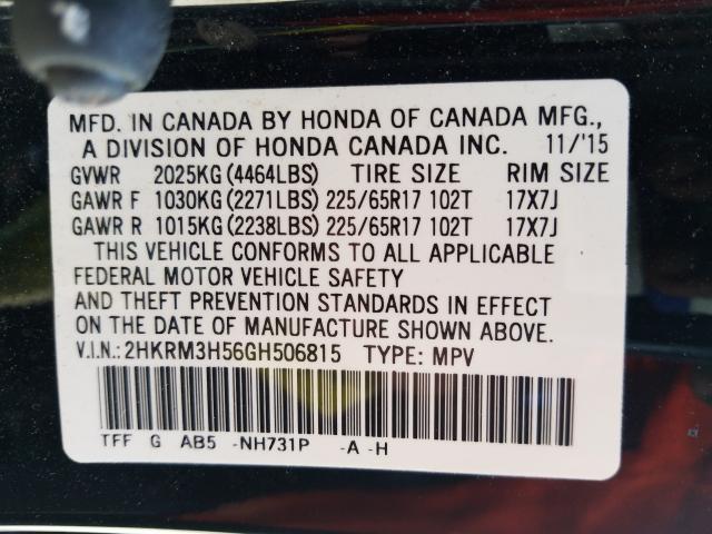 Photo 10 from auction – 2016 HONDA CR-V EX with VIN 2HKRM3H56GH506815