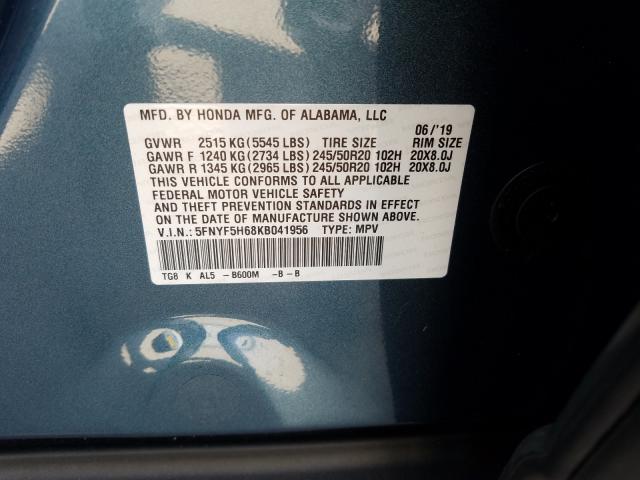 Photo 10 from auction – 2019 HONDA PILOT TOUR with VIN 5FNYF5H68KB041956