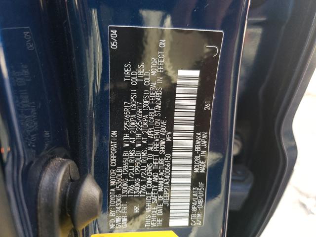 Photo 10 from auction – 2004 TOYOTA HIGHLANDER with VIN JTEEP21A340056150