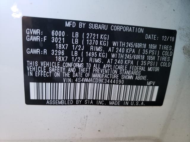 Photo 10 from auction – 2019 SUBARU ASCENT PRE with VIN 4S4WMACD9K3444090