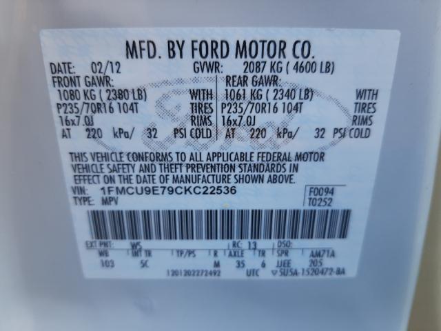 Photo 10 from auction – 2012 FORD ESCAPE LIM with VIN 1FMCU9E79CKC22536