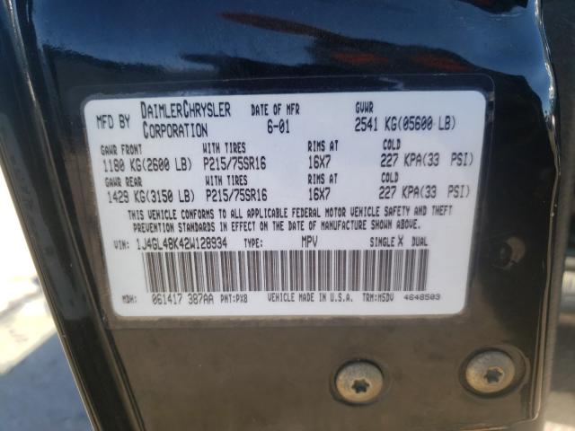 Photo 10 from auction – 2002 JEEP LIBERTY SP with VIN 1J4GL48K42W128934