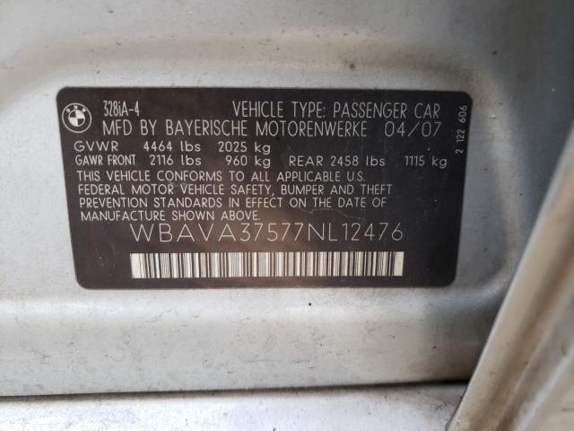 Photo 10 from auction – 2007 BMW 328 I with VIN WBAVA37577NL12476