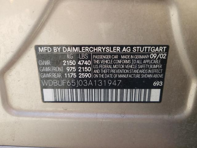 Photo 10 from auction – 2003 MERCEDES-BENZ E 320 with VIN WDBUF65J03A131947