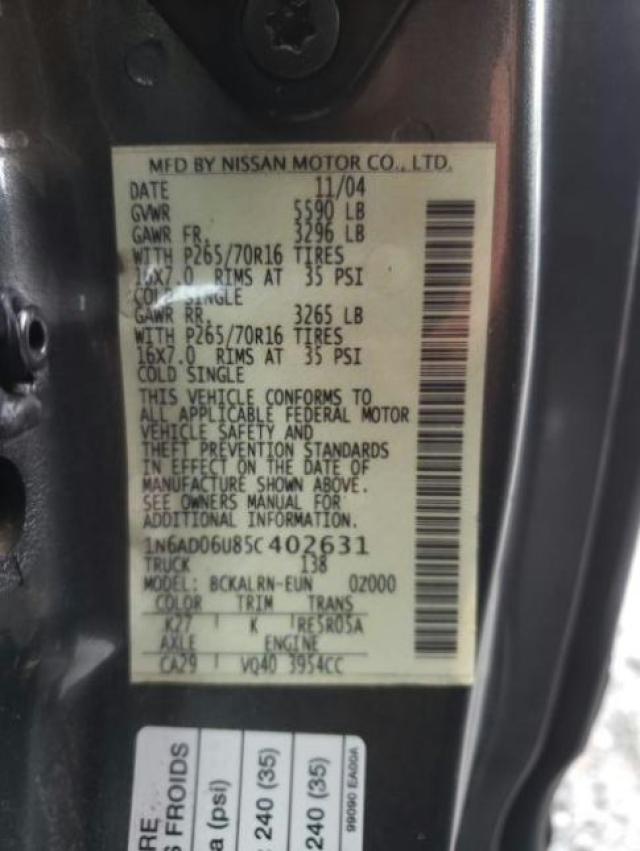 Photo 10 from auction – 2005 NISSAN FRONTIER K with VIN 1N6AD06U85C402631