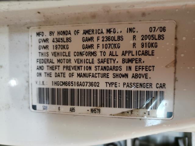 Photo 10 from auction – 2006 HONDA ACCORD EX with VIN 1HGCM66516A073602