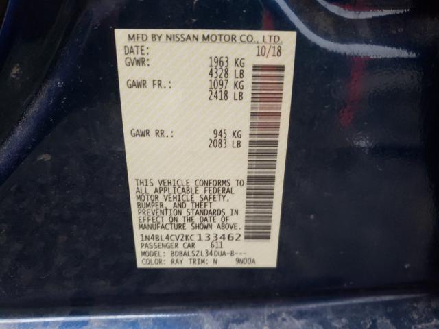 Photo 10 from auction – 2019 NISSAN ALTIMA SR with VIN 1N4BL4CV2KC133462