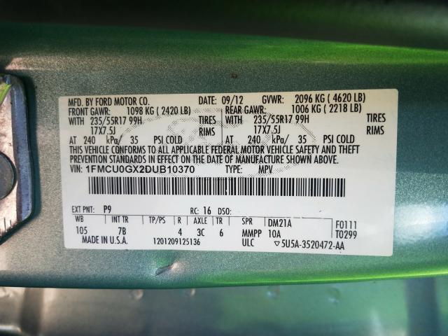 Photo 10 from auction – 2013 FORD ESCAPE SE with VIN 1FMCU0GX2DUB10370