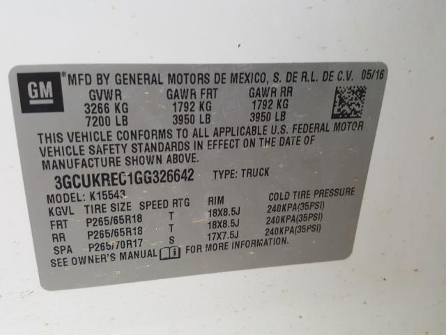 Photo 10 from auction – 2016 CHEVROLET SILVERADO with VIN 3GCUKREC1GG326642