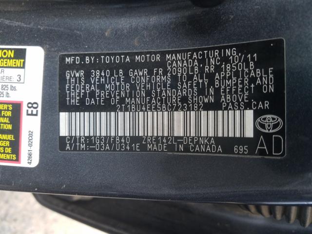 Photo 10 from auction – 2011 TOYOTA COROLLA BA with VIN 2T1BU4EE5BC723182