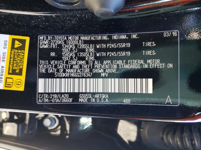 Photo 10 from auction – 2016 TOYOTA HIGHLANDER with VIN 5TDDKRFH6GS276347