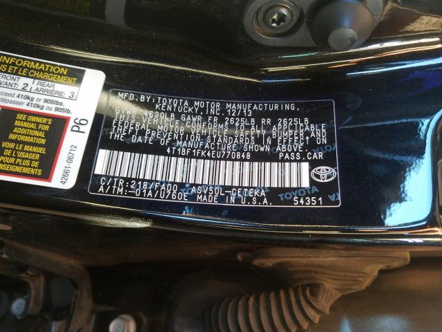 Photo 10 from auction – 2014 TOYOTA CAMRY L with VIN 4T1BF1FK4EU770848