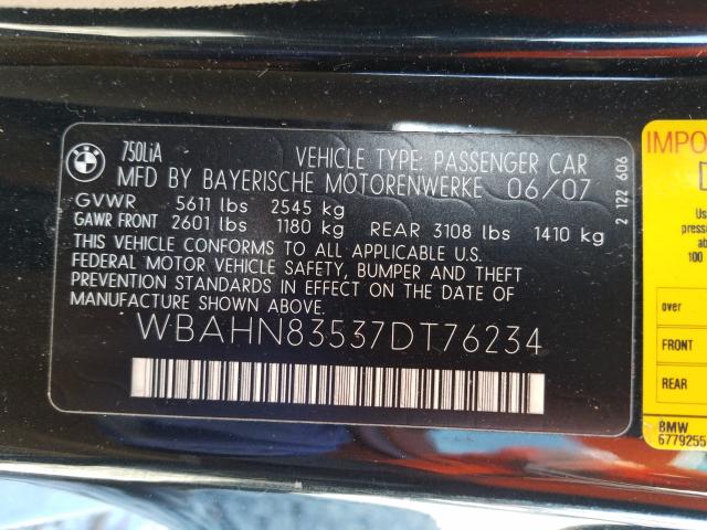 Photo 10 from auction – 2007 BMW 750 with VIN WBAHN83537DT76234