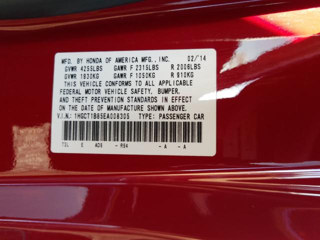Photo 10 from auction – 2014 HONDA ACCORD EXL with VIN 1HGCT1B85EA008305