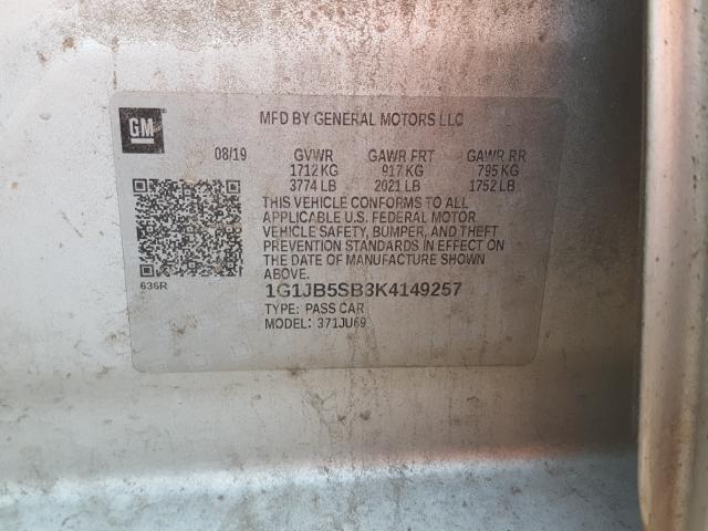 Photo 10 from auction – 2019 CHEVROLET SONIC LS with VIN 1G1JB5SB3K4149257