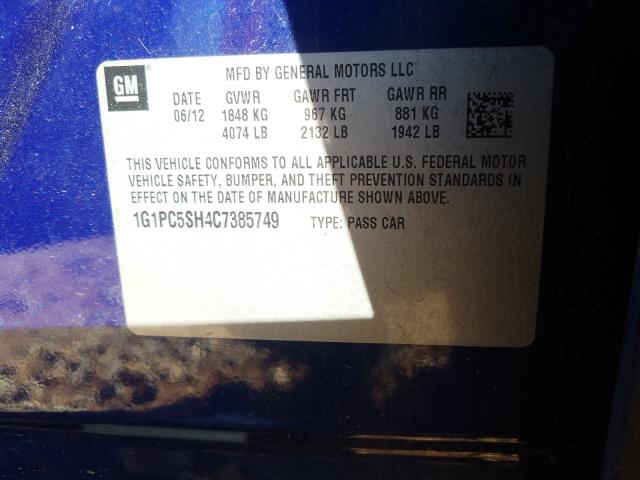 Photo 10 from auction – 2012 CHEVROLET CRUZE LS with VIN 1G1PC5SH4C7385749