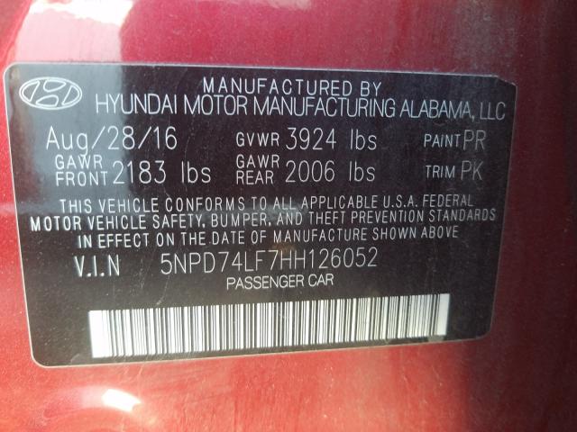 Photo 10 from auction – 2017 HYUNDAI ELANTRA with VIN 5NPD74LF7HH126052