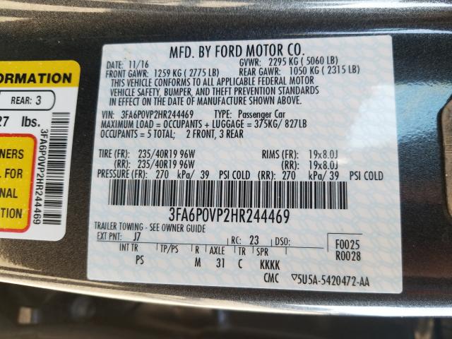 Photo 10 from auction – 2017 FORD FUSION SPO with VIN 3FA6P0VP2HR244469
