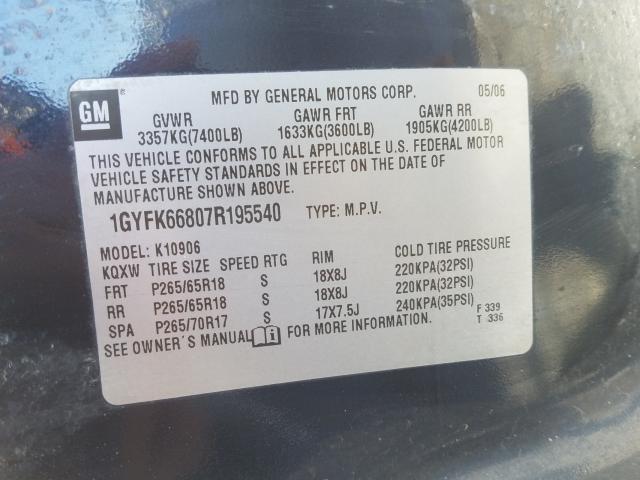 Photo 10 from auction – 2007 CADILLAC ESCALADE E with VIN 1GYFK66807R195540