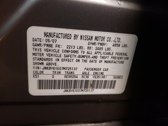 Photo 10 from auction – 2007 INFINITI G35 with VIN JNKBV61E07M725137
