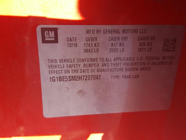 Photo 10 from auction – 2017 CHEVROLET CRUZE LT with VIN 1G1BE5SM2H7207041