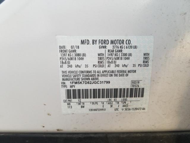 Photo 10 from auction – 2018 FORD EXPLORER X with VIN 1FM5K7D82JGC31799