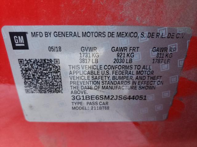Photo 10 from auction – 2018 CHEVROLET CRUZE LT with VIN 3G1BE6SM2JS644051