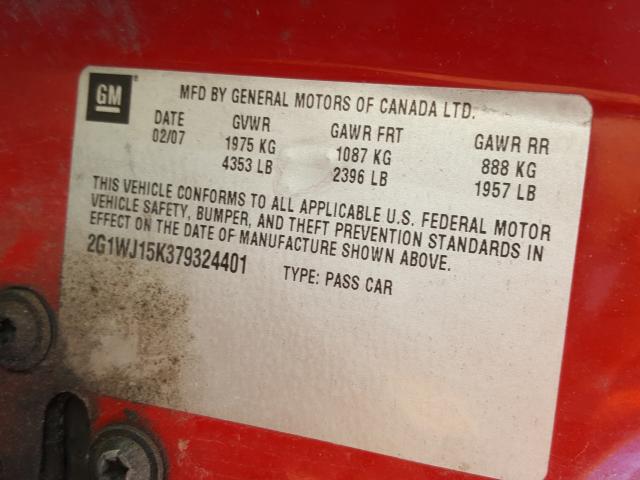 Photo 10 from auction – 2007 CHEVROLET MONTE CARL with VIN 2G1WJ15K379324401