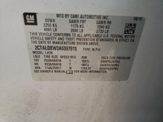 Photo 10 from auction – 2010 GMC TERRAIN SL with VIN 2CTALDEW3A6397815
