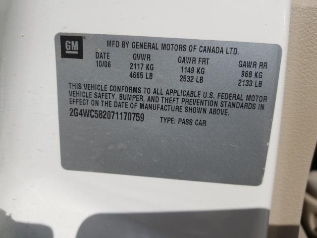Photo 10 from auction – 2007 BUICK LACROSSE C with VIN 2G4WC582071170759