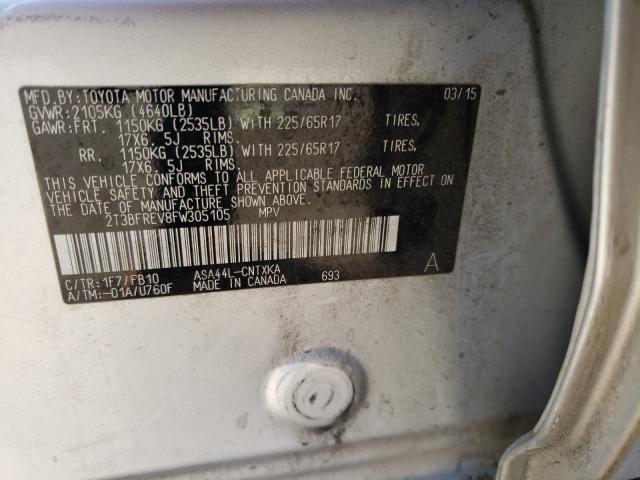 Photo 10 from auction – 2015 TOYOTA RAV4 LE with VIN 2T3BFREV8FW305105