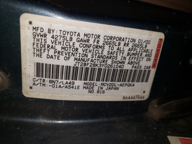 Photo 10 from auction – 2000 TOYOTA CAMRY LE with VIN JT2BF28K3Y0261040
