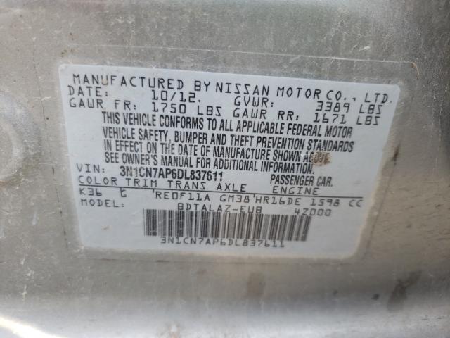 Photo 10 from auction – 2013 NISSAN VERSA with VIN 3N1CN7AP6DL837611