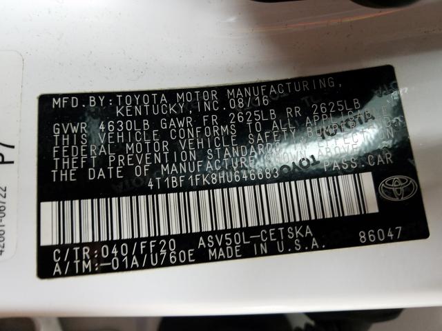 Photo 10 from auction – 2017 TOYOTA CAMRY LE with VIN 4T1BF1FK8HU646683