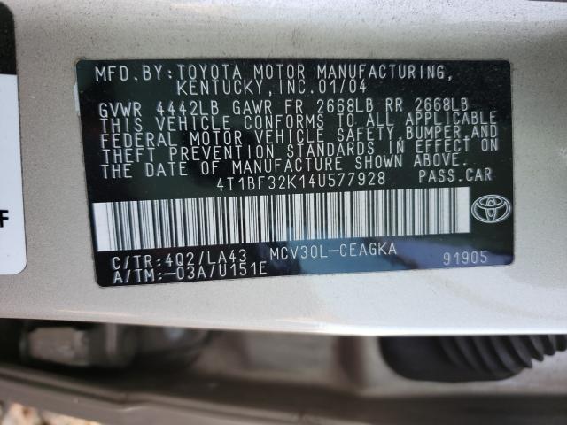Photo 10 from auction – 2004 TOYOTA CAMRY LE with VIN 4T1BF32K14U577928