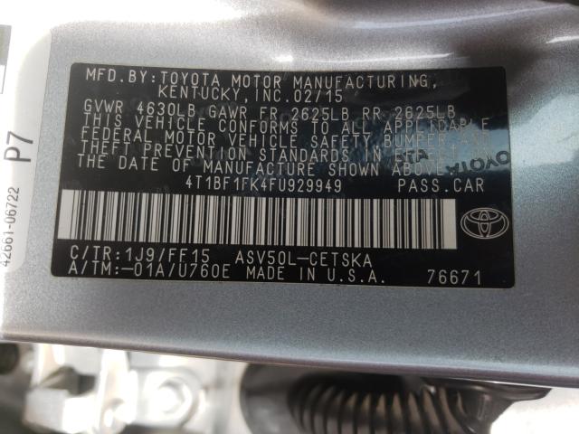 Photo 10 from auction – 2015 TOYOTA CAMRY LE with VIN 4T1BF1FK4FU929949