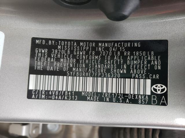 Photo 10 from auction – 2015 TOYOTA COROLLA L with VIN 5YFBURHE7FP316320