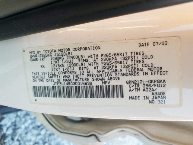 Photo 10 from auction – 2003 TOYOTA 4RUNNER SR with VIN JTEZU14R030016838