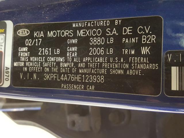 Photo 10 from auction – 2017 KIA FORTE LX with VIN 3KPFL4A76HE123938