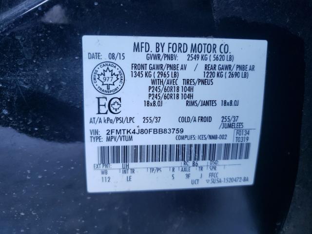 Photo 10 from auction – 2015 FORD EDGE SEL with VIN 2FMTK4J80FBB83759