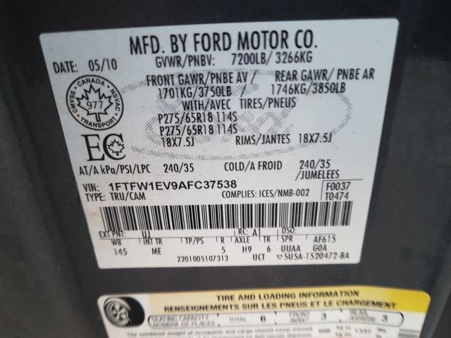 Photo 9 from auction – 2010 FORD F150 SUPER with VIN 1FTFW1EV9AFC37538