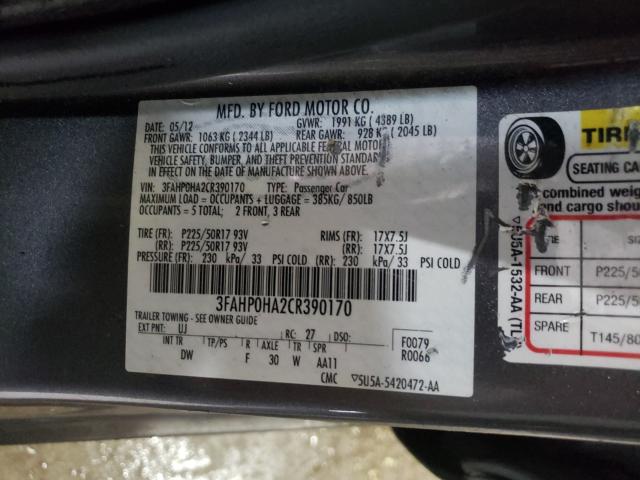 Photo 10 from auction – 2012 FORD FUSION SE with VIN 3FAHP0HA2CR390170