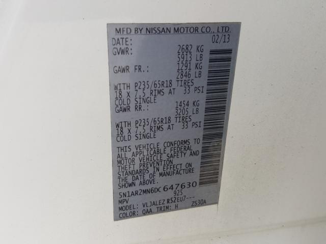 Photo 10 from auction – 2013 NISSAN PATHFINDER with VIN 5N1AR2MN6DC647630