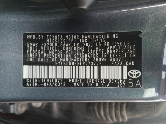 Photo 10 from auction – 2015 TOYOTA COROLLA L with VIN 5YFBURHE8FP273722