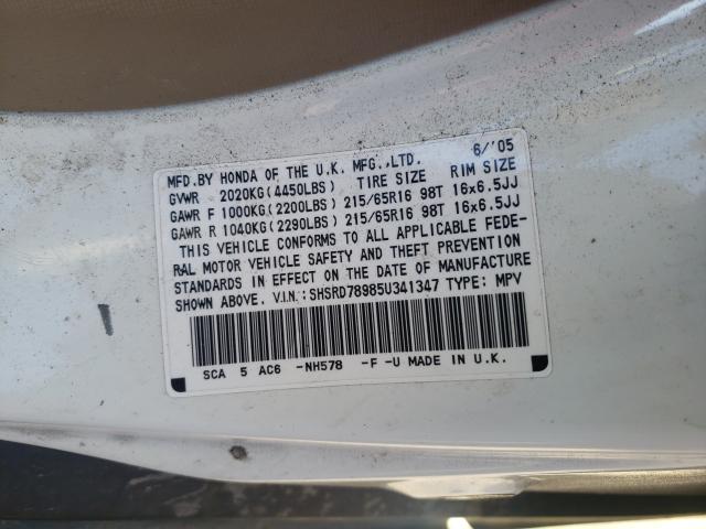 Photo 10 from auction – 2005 HONDA CR-V SE with VIN SHSRD78985U341347