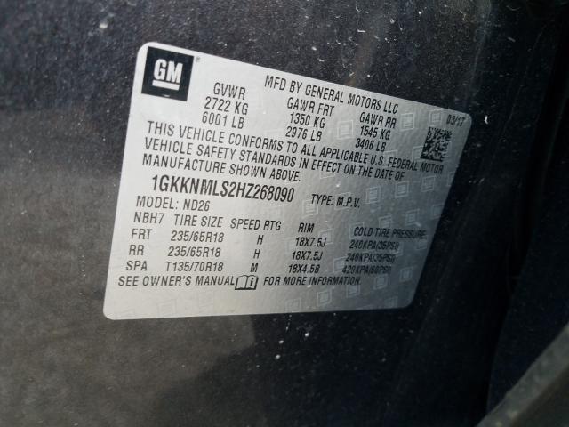 Photo 10 from auction – 2017 GMC ACADIA SLT with VIN 1GKKNMLS2HZ268090