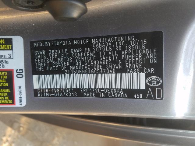 Photo 10 from auction – 2016 TOYOTA COROLLA L with VIN 2T1BURHE4GC547046