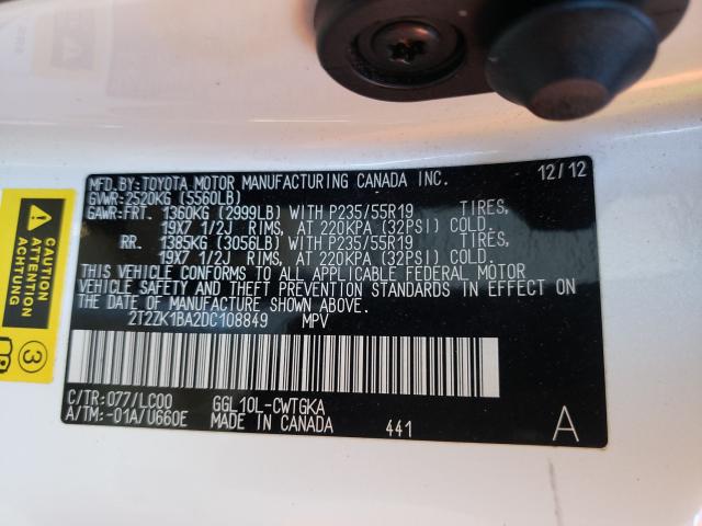 Photo 10 from auction – 2013 LEXUS RX 350 with VIN 2T2ZK1BA2DC108849