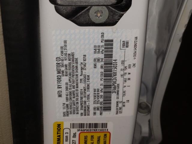 Photo 10 from auction – 2019 FORD FUSION SEL with VIN 3FA6P0CD7KR150314