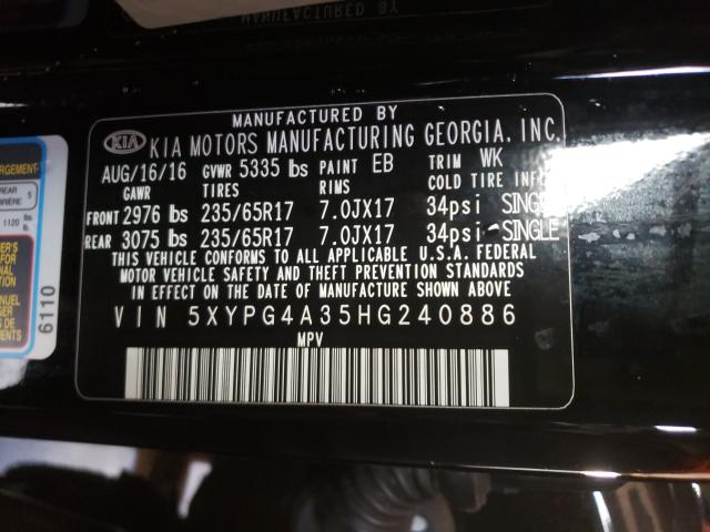 Photo 10 from auction – 2017 KIA SORENTO LX with VIN 5XYPG4A35HG240886